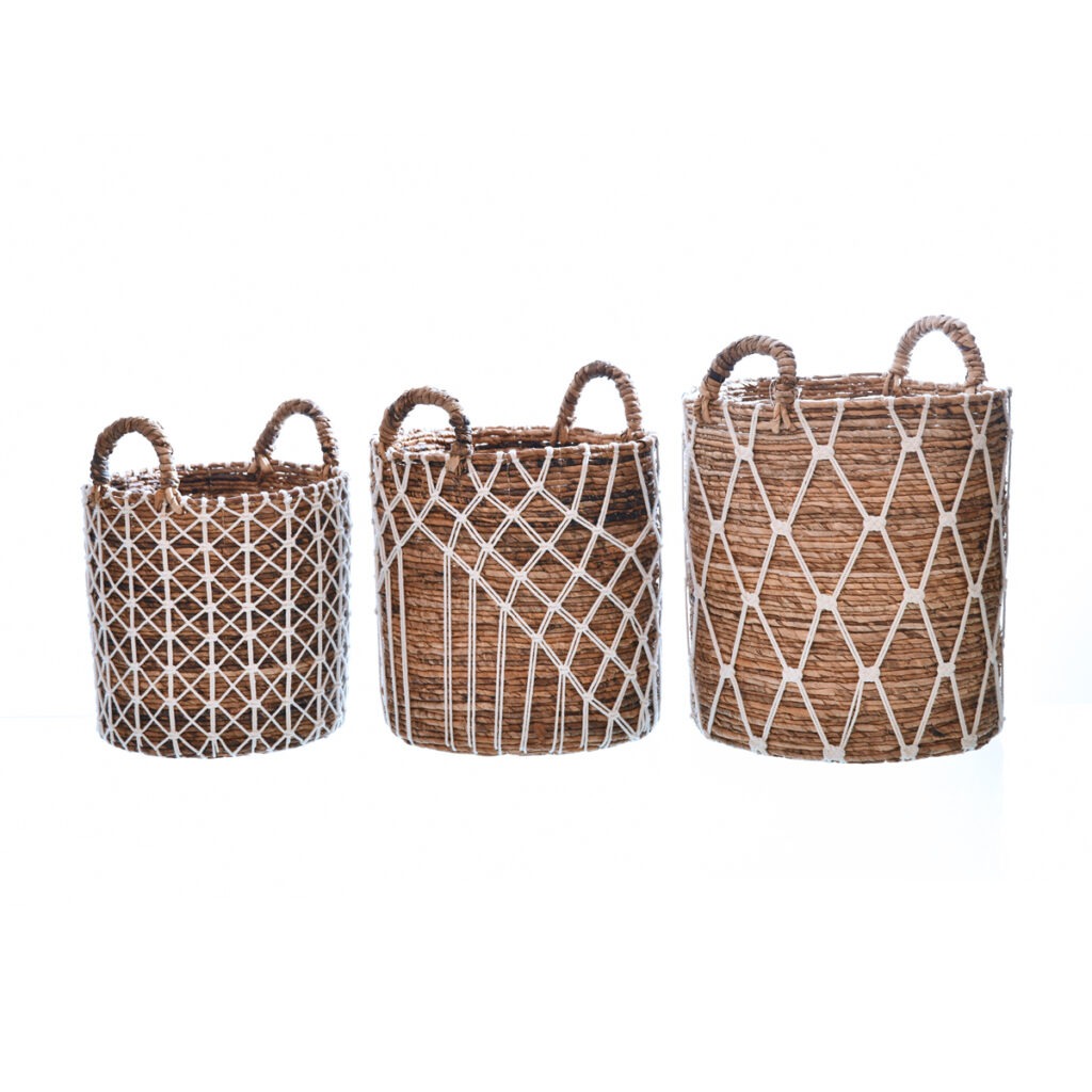 Banana Leaf Basket with Macrame (Set of 3) | Pure Yellow